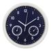 Wall Clock Silent Non Ticking Wall Hanging Clock Indoor Temperature and Humidity Display Frame Glass Cover Battery Operated Clock Mute Accurate Sweep Movement Clocks Home Navy