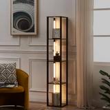 64 LED Corner Floor Lamp with Shelves Dimmable Shelf Lamp For Bedroom Black