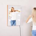 Wooden Wall Vanity Mirro r Makeup Mirror Dressing Mirror with LED Bulbs Modern Bathroom Mirror Vertical Or Horizontal Hanging Decorative Wall Mirror Suitable for Living Room Bedroom Natural