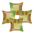 Stylo Culture Indian Cotton Decorative Throw Pillow Sham Covers Lemon Yellow 12x12 Bohemian Vintage Patchwork Indian Couch Cushion Covers 30 x 30 cm Home Decor Abstract Square Pillowcases | Set Of 4