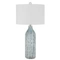 30 Inch Glass Table Lamp Striped Bottle Base Dimmer Blue- Saltoro Sherpi