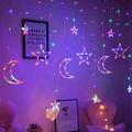 138 LED Curtain String Lights Star Moon Fairy Lights Color Twinkle Rainbow Lights Curtain String Lights for Bedroom and Indoor Outdoor Decor-US Plug
