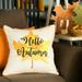 Fall Season Decorative Single Throw Pillow Hello Autumn 18 in. x 18 in. White & Orange Square Thanksgiving for Couch Bedding