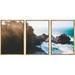 wall26 - 3 Piece Framed Canvas Wall Art - Seashore with Huge Waves in The Morning - Modern Home Art Stretched and Framed Canvas Ready to Hang - 16 x24 x3 Natural