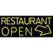 Yellow Restaurant Open With Arrow LED Neon Sign 13 x 32 - inches Black Square Cut Acrylic Backing with Dimmer - Bright and Premium built LED Neon Sign for restaurant window and interior decor.