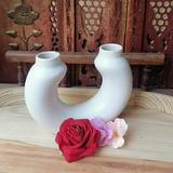 India Meets India White Ceramic Half Donut Double Mouth Decorative Vases for Home DÃ©cor Center Table Flowers Pot Bedroom Side Corners Living Room Decoration and Party Centerpiece 6 x 7 in