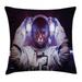 Space Cat Throw Pillow Cushion Cover Kitty in Cosmonaut Suit in Galaxy Stars Supernova Design Image Decorative Square Accent Pillow Case 20 X 20 Inches White Purple and Dark Blue by Ambesonne