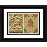 Maurice Pillard Verneuil 24x18 Black Ornate Framed Double Matted Museum Art Print Titled: Flying and Wave Fish Wallpaper. Cicadas and Pine Wallpaper. Nautile Shells Border. (189