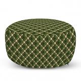 Abstract Pouf Cover with Zipper Retro Geometrical Ornaments in Nature Tones Soft Decorative Fabric Unstuffed Case 30 W X 17.3 L Dark Green Cream by Ambesonne