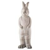 Urban Cement Standing Rabbit Figurine with Apron Design Holding a Bread Position Washed Finish Gray