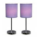 Simple Designs Chrome Mini Basic Table Lamp with Fabric Shade 2 Pack Set Purple