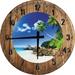 Wood Wall Clock 18 Inch Round Caribbean Reaching Palm Trees White Sand Tropical Beach Vacation Round Small Battery Operated Gray Wall Art