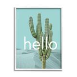 Stupell Industries Bold Hello Cactus Greeting Blue Desert Dunes Graphic Art White Framed Art Print Wall Art Design by J. Weiss