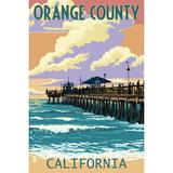 Orange County California Pier and Sunset (12x18 Wall Art Poster Room Decor)