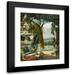 Narcisse-Virgile Diaz de La PeÃ±a 20x24 Black Modern Framed Museum Art Print Titled - Still Life with Peacock Flowers Fruit and Japanese Vase an Extensive Park Landscape Beyond (1837)