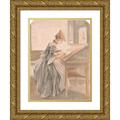 Paul Sandby 15x18 Gold Ornate Wood Frame and Double Matted Museum Art Print Titled - A Lady Copying at a Drawing Table (ca. 1765)