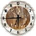 Wood Wall Clock 12 Inch Deer Wall Art Deer Buck & Doe with Big Antlers Hunting Wildlife Woods Round Small Battery Operated White