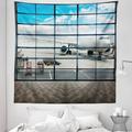 China Tapestry China Shangai Airport with Big Jet Plane Wanderlust Traveller Photograph Fabric Wall Hanging Decor for Bedroom Living Room Dorm 5 Sizes White and Sky Blue by Ambesonne