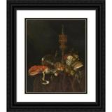 Abraham van Beyeren 12x14 Black Ornate Wood Framed Double Matted Museum Art Print Titled: Still Life with Lobster and Fruit (Probably Early 1650s)