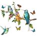 Bird on Tree Branch Wall Sticker Removable Watercolor Flower Hummingbirds Butterfly Decal Decor DIY Art Murals Paper for Nursery Bedroom Living Room Office Bathroom Home Decoration