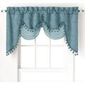 Ultra Elegant Clipped Jacquard Georgette Fringed Window Valance With an Attached Sheer Swag by GoodGram - Turquoise