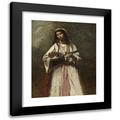 Jean-Baptiste-Camille Corot 20x24 Black Modern Framed Museum Art Print Titled - Gypsy Woman with Mandolin (C. 1870)