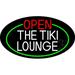 Open The Tiki Lounge Oval With Green Border LED Neon Sign 13 x 24 - inches Clear Edge Cut Acrylic Backing with Dimmer - Bright and Premium built indoor LED Neon Sign for Bar decor.