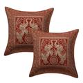 Stylo Culture Indian Decorative Throw Pillow Covers 16 x 16 Jacquard Rust Square 40cm x 40cm Home Decor Brocade Elephant Floral Zippered Cushion Covers | Set Of 2