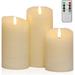 Remote Flickering Flameless Candles - Set of 3 Real Wax Battery Operated Candles with Timer Ivory White