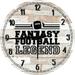 Wood Wall Clock 18 Inch Round Sports Wall Art Fantasy Football Legend Funny Bet Bracket Touchdown Sports Round Small Battery Operated White