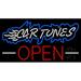 Car Tunes Open LED Neon Sign 20 x 37 - inches Clear Edge Cut Acrylic Backing with Dimmer - Bright and Premium built indoor LED Neon Sign for Computer & Electronics store decor.