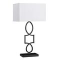 29 Inch Modern Table Lamp Box Shade Ornate Metal Base White Black - Saltoro Sherpi