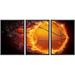 wall26 - 3 Piece Framed Canvas Wall Art - Basketball Ball on Fire. 2D Graphics. Computer Design. - Modern Home Art Stretched and Framed Ready to Hang - 24 x36 x3 BLACK