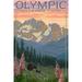 Olympic National Park Washington Bear and Cubs with Flowers (12x18 Wall Art Poster Room Decor)