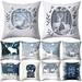 Limei Christmas Pillow Covers 18 x 18 Inch Navy Blue Christmas Pillow Cases Snowflake Merry Christmas Holiday Pillowcases Xmas Trees Elk Deer Decorative Cushion Covers for Party Sofa Couch