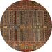 Ahgly Company Indoor Round Abstract Orange Brown Abstract Area Rugs 4 Round