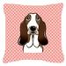 Checkerboard Pink Basset Hound Fabric Decorative Pillow 18 x 18 In.