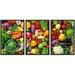 wall26 - 3 Piece Framed Canvas Wall Art - Assortment of Fresh Fruits and Vegetables - Modern Home Art Stretched and Framed Ready to Hang - 16 x24 x3 BLACK