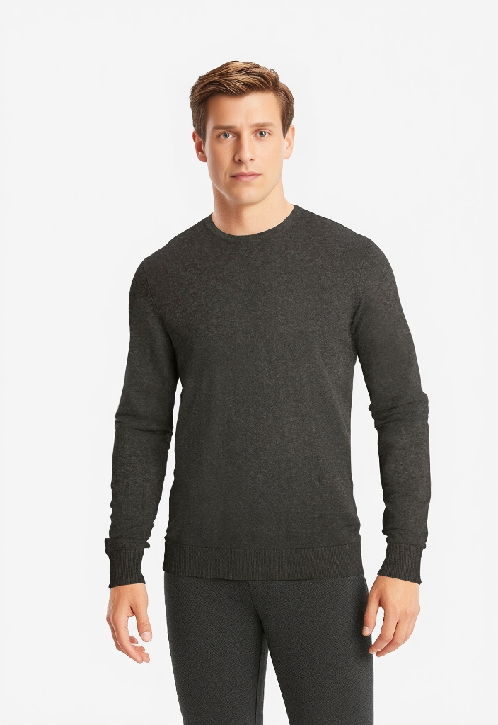 Rundhalspullover JACK & JONES "EMIL KNIT", Damen, Gr. M, grau (dunkelgrau, meliert), Obermaterial: 60% Baumwolle, 20% Nylon, 20% Viskose, normal, Rundhals, Pullover Rundhalspullover