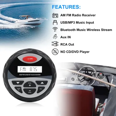 Radio stéréo Bluetooth étanche pour moto marine récepteur audio AM FM pour bateau chargeur USB
