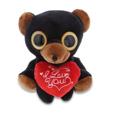 DolliBu I LOVE YOU Plush Sparkling Big Eye Black Bear Animal with Heart - 8 Inches