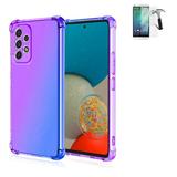 For Samsung A53 5G Case with Screen Protector Shock Proof Flexible Gel (2tone TPU Purple-Blue +Tempered Glass)