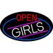 Open Girls Oval With Blue Border LED Neon Sign 20 x 37 - inches Clear Edge Cut Acrylic Backing with Dimmer - Bright and Premium built indoor LED Neon Sign for Bar decor.