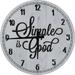 Wood Wall Clock 18 Inch Round Quote Wall Art Simple is Good Small Things Love Life Happy Words of Wisdom Round Small Battery Operated Gray