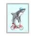 Stupell Industries Great White Shark On Red Bicycle Blue Helmet Graphic Art Gray Framed Art Print Wall Art Design by Amelie Legault