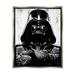 Stupell Industries Black and White Star Wars Darth Vader Distressed Wood Etching Luster Gray Framed Floating Canvas Wall Art 16x20 by Neil Shigley