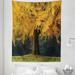 Fall Tapestry Old Tree with Leaves During Fall Evergreen Forest at the Back Seasonal Art Fabric Wall Hanging Decor for Bedroom Living Room Dorm 5 Sizes Earth Yellow Brown by Ambesonne