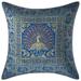 Stylo Culture Indian Decorative Brocade Turquoise And Gold Throw Pillow Covers 40x40 cm Jacquard Weave Banarasi Couch Pillow Covers Dancing Peacock Floral 16x16 Cushion Covers (1 Pc)