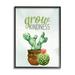 Stupell Industries Grow Kindness Calligraphy Phrase Potted Cactus Plants Graphic Art Black Framed Art Print Wall Art Design by Kim Allen