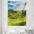 Tuscany Tapestry Tuscany Italy Sunlight Homestead Plantation Farms Pathway Greenery Print Wall Hanging for Bedroom Living Room Dorm Decor 60W X 80L Inches Sky Blue Apple Green by Ambesonne